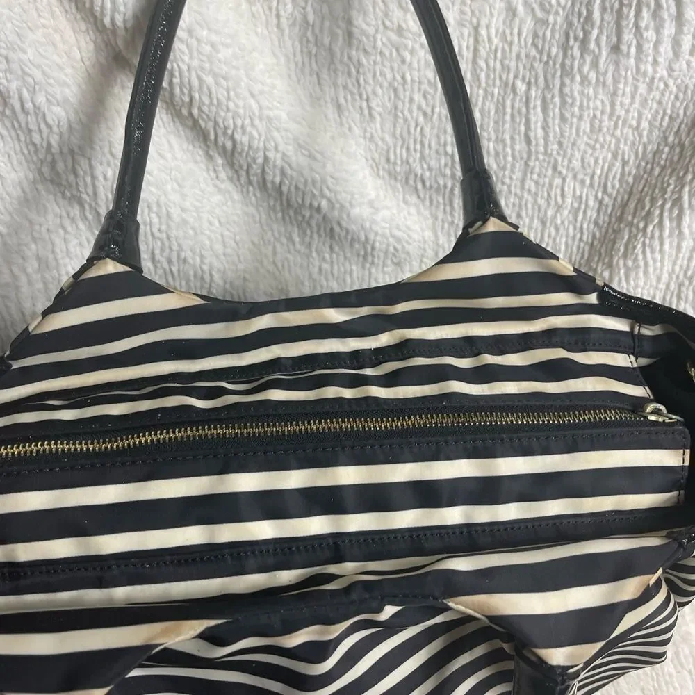 Kate Spafe large black & white striped Nylon diaper bag/travel bag